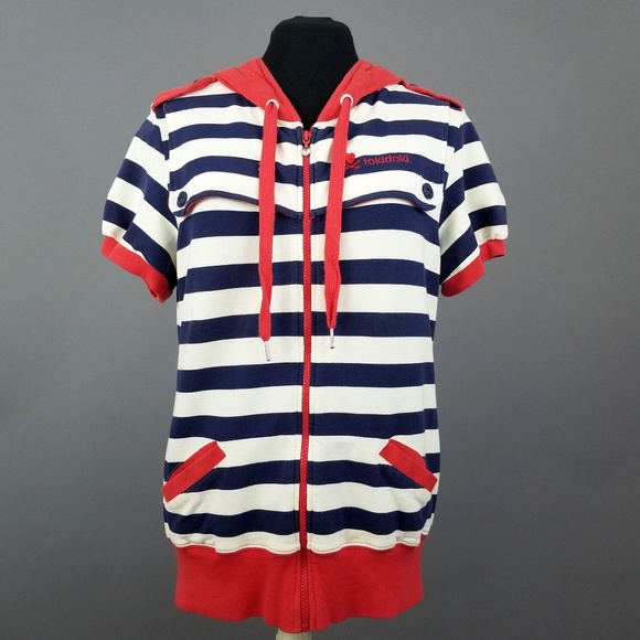 tokidoki Tops - tokidoki Short Sleeve Naval Striped Hoodie